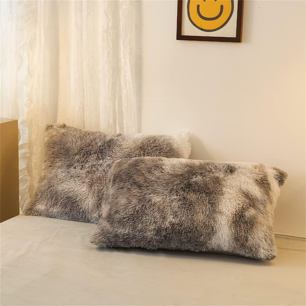 Shaggy Fluffy Duvet Cover Set Full Size Ultra Soft Faux Fur Plush Comforter Cover Set Luxurious Fuzzy Bedding Set 3Pcs (1Duvet Cover + 2Pillow Shams) with Zipper Closure (Gray White Tie Dye)