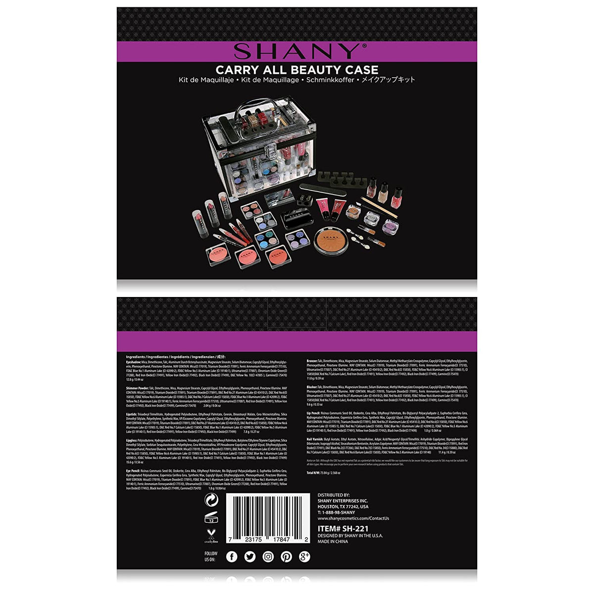 Carry All Trunk Makeup Train Case with Re-Usable Aluminum Beauty Storage Organizer Case. Make up Set with Eye Palettes, Blushes,Face Powders, Manicure, Pedicure and Cosmetics Brushes. GIFT SET