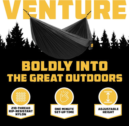 Hammock for Camping Single Hammocks Gear for the Outdoors Backpacking Survival or Travel - Portable Lightweight Parachute Nylon so Black & Grey